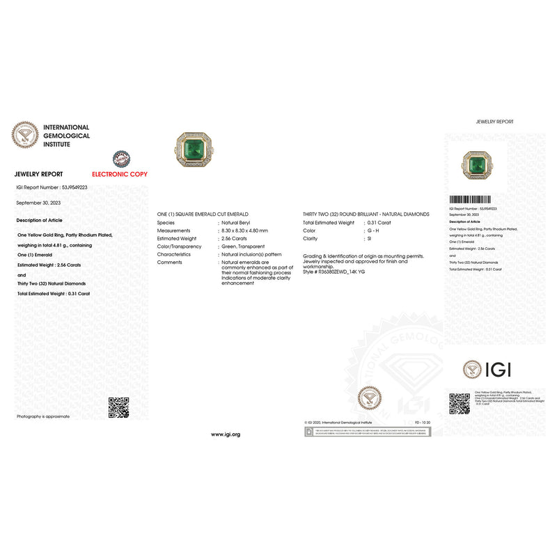 IGI Certified 2.87 Carat Genuine Zambian Emerald and White Diamond 14K Yellow Gold Ring