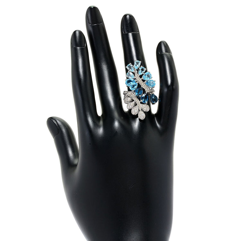 925 Sterling Silver London, Sky And Swiss Blue Topaz, White Natural Zircon Ring
