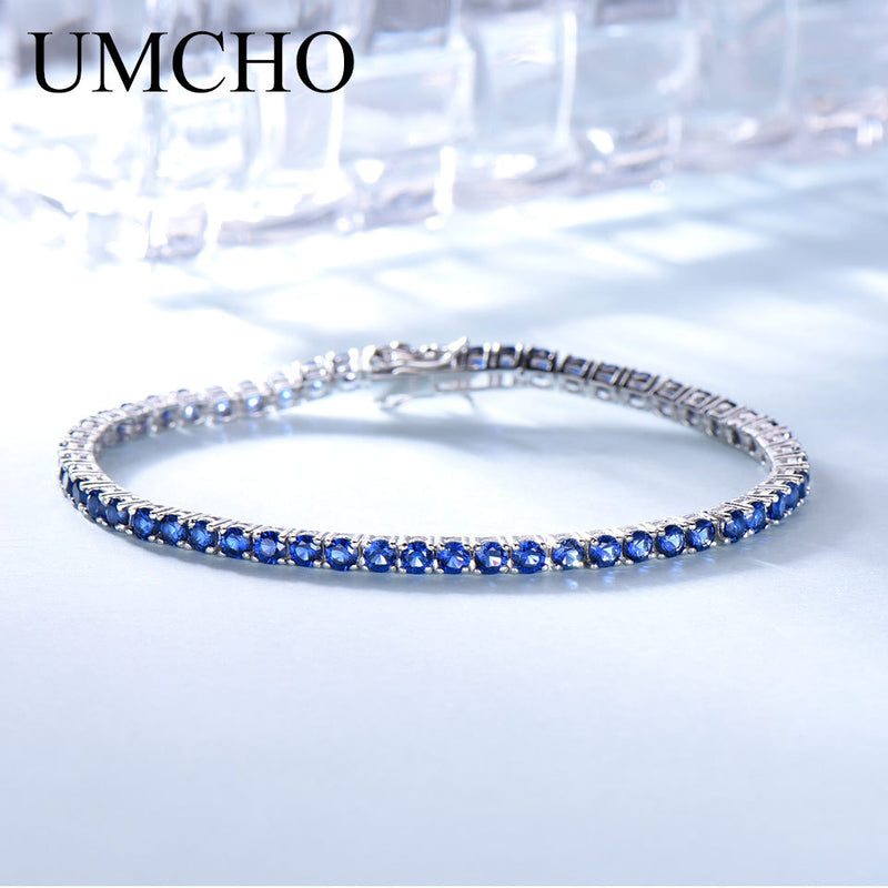 Sterling Silver 2mm Sapphire Tennis Bracelet for Women