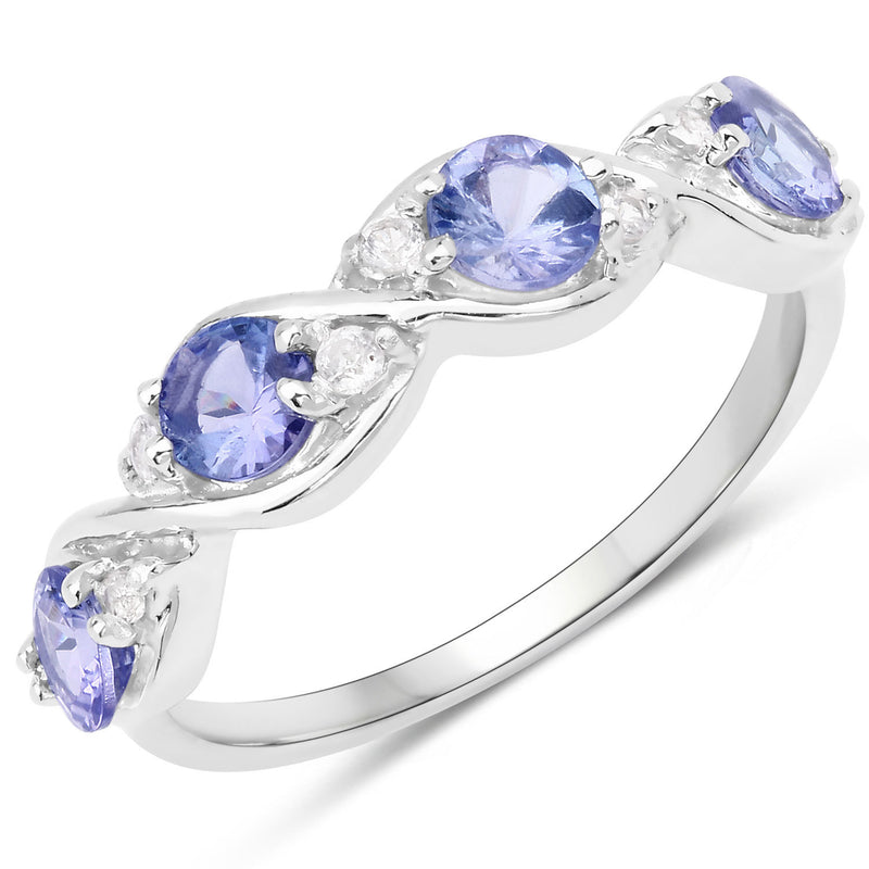 1.04 Carat Genuine Tanzanite and White Diamond .925 Sterling Silver Ring