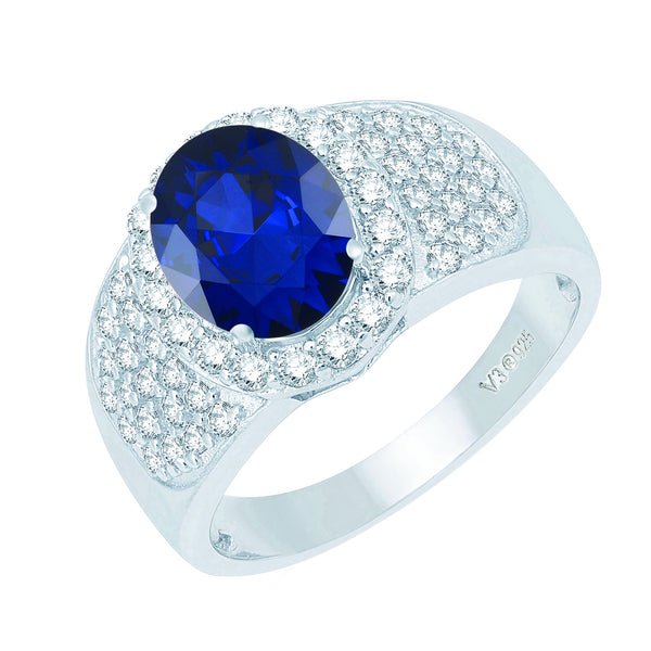 V3 Jewelry Blue Sapphire & White Topaz Pavé Oval Halo Ring