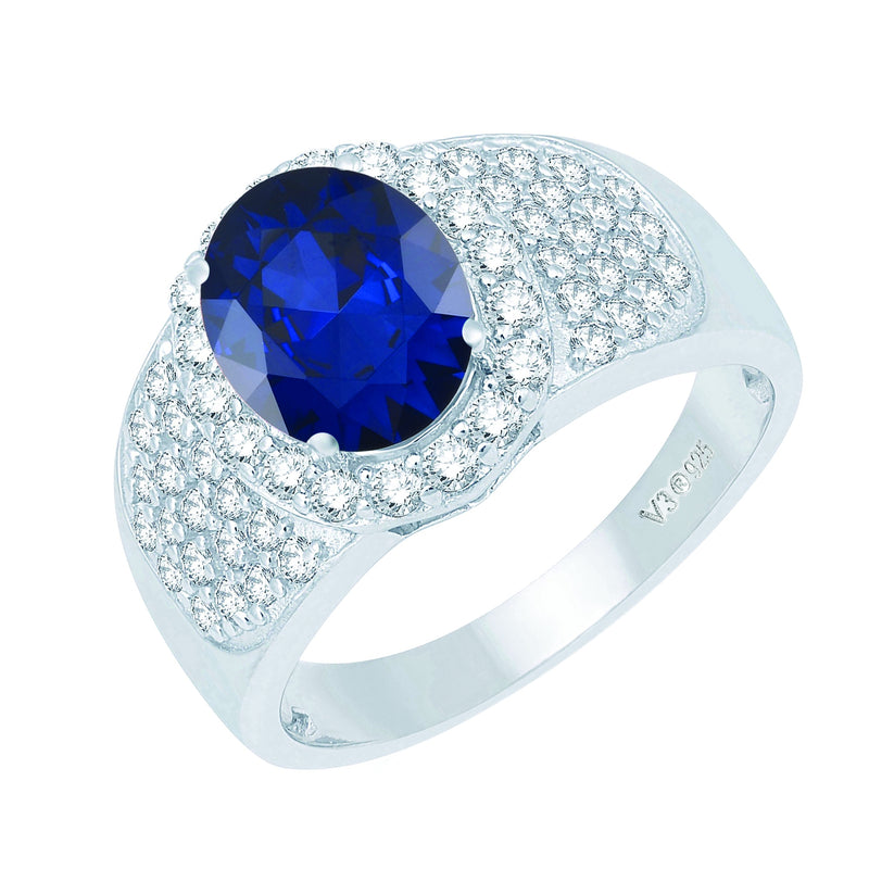V3 Jewelry Blue Sapphire & White Topaz Pavé Oval Halo Ring