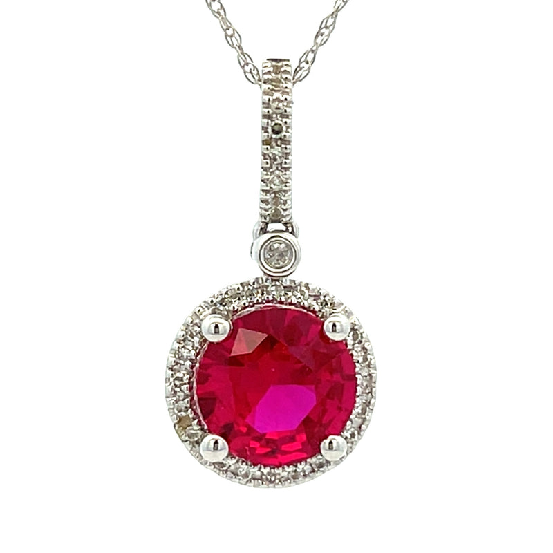 Created Ruby Diamond Fashion Pendants 14KT White Gold