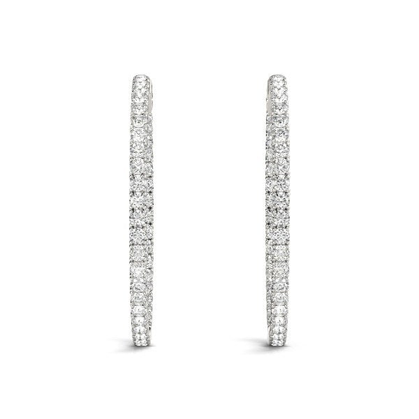 14k White Gold Diamond Hoop Earrings with Shared Prong Setting (2 cttw)