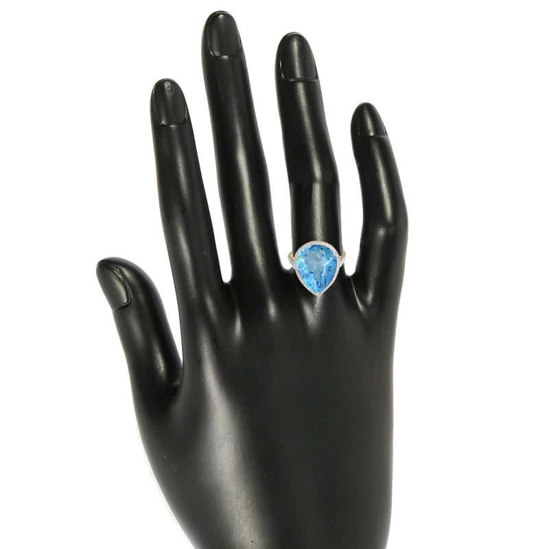 V3 Jewelry 9.50CT Natural Sky Blue Topaz 18k Gold-Plated Teardrop Solitaire Ring