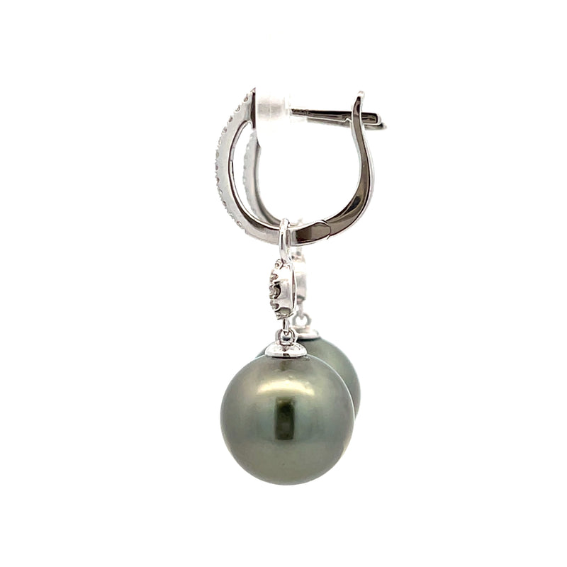 Tahitian Pearl Diamond Dangle Earrings 18KT White Gold