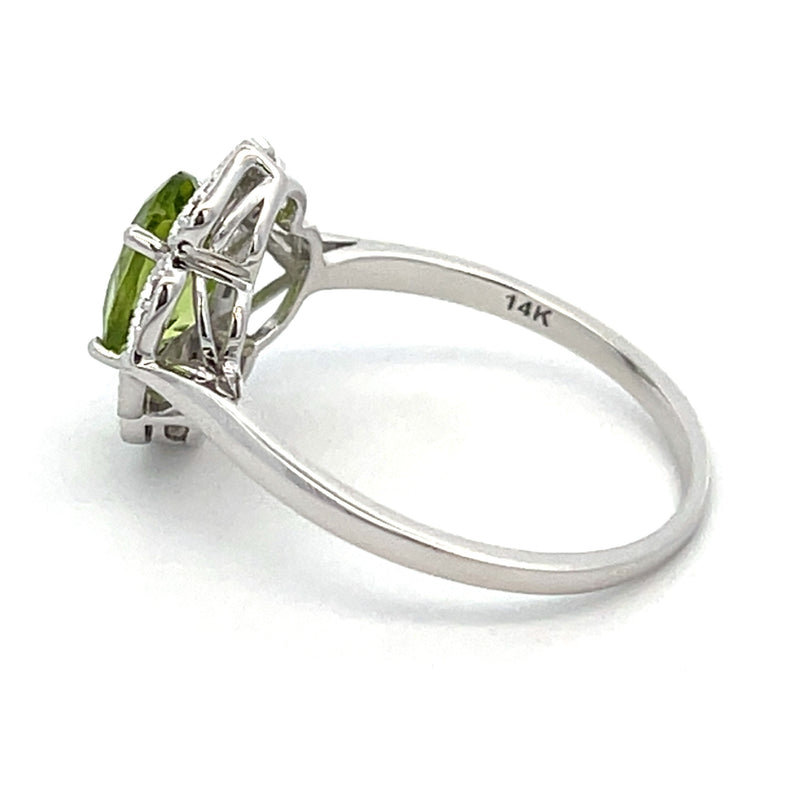 Genuine 1.43ct Peridot Diamond Ring 14KT White Gold