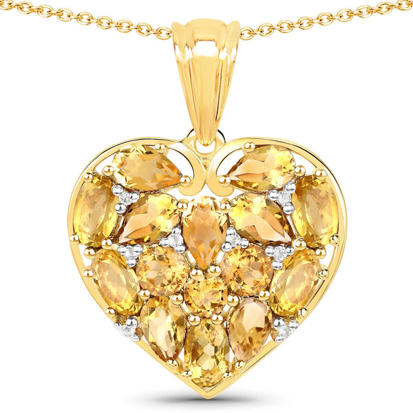 3.01 Carat Genuine Citrine and White Zircon .925 Sterling Silver Pendant