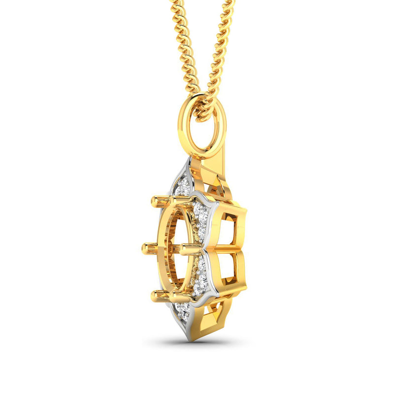 0.14 Carat Genuine White Diamond 14K Yellow Gold Semi Mount Pendant - holds 8.00mm Round Gemstone