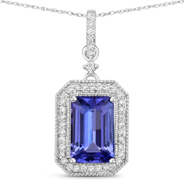 2.62 Carat Genuine Tanzanite and White Diamond 14K White Gold Pendant