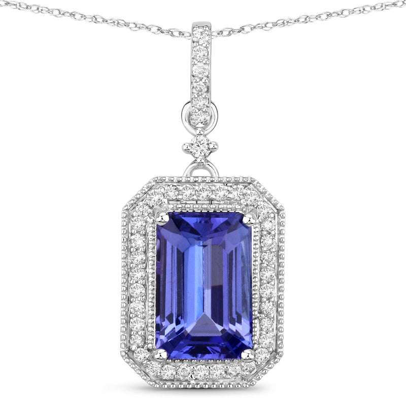 2.62 Carat Genuine Tanzanite and White Diamond 14K White Gold Pendant