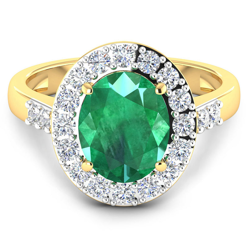 3.04 Carat Genuine Zambian Emerald and White Diamond 14K Yellow Gold Ring