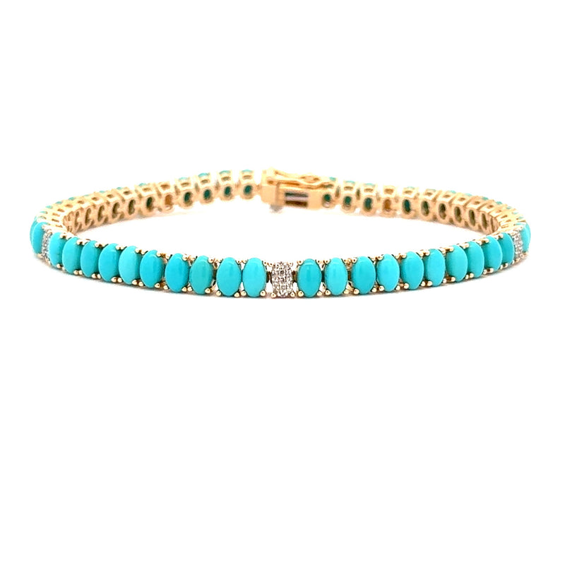 Turquoise Diamond Tennis Bracelet 14KT Yellow Gold