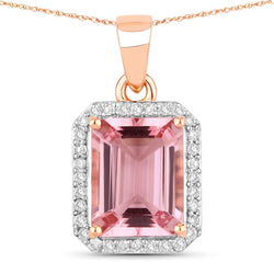 2.08 Carat Genuine Morganite and White Diamond 14K Rose Gold Pendant