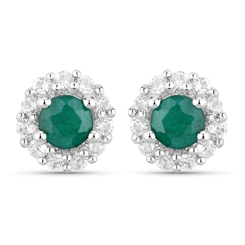 1.81 Carat Dyed Emerald and White Topaz .925 Sterling Silver Jewelry Set