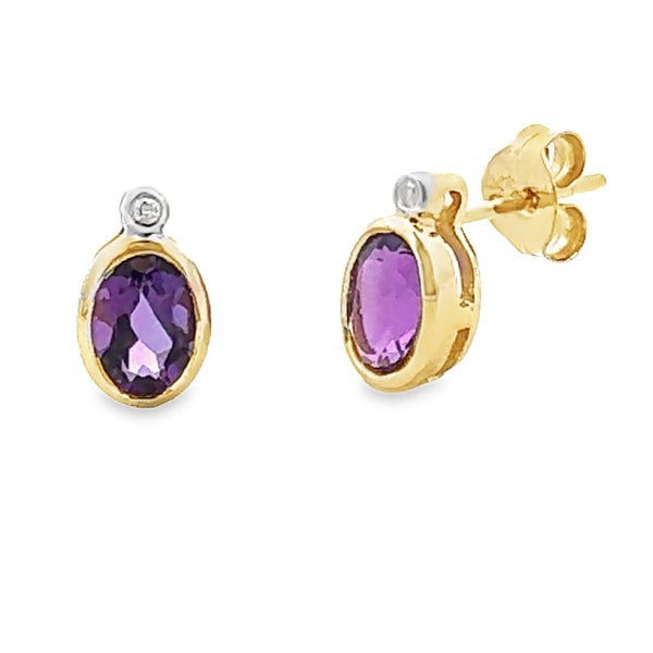 .79ct Amethyst Diamond Stud Earrings 10KT Yellow Gold