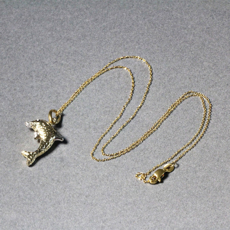 14k Two-Toned Yellow and White Gold Reversible Dolphin Pendant