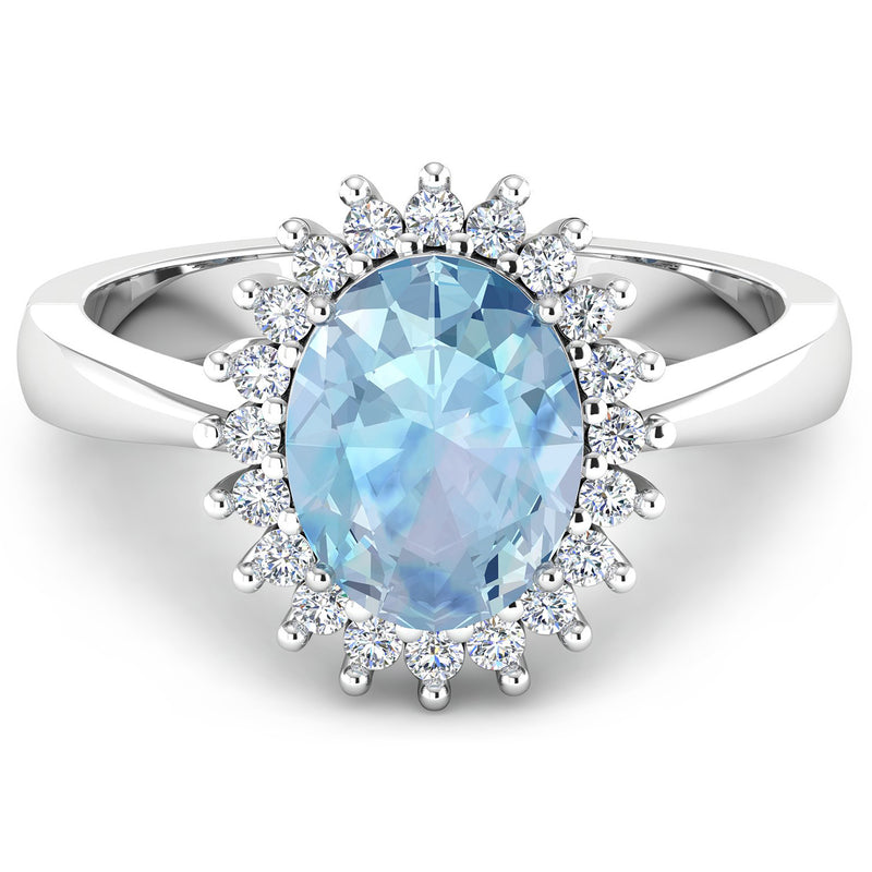 1.24 Carat Genuine Aquamarine and White Diamond 14K White Gold Ring