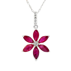 .31ct Ruby Diamond Flower Pendant 14KT White Gold