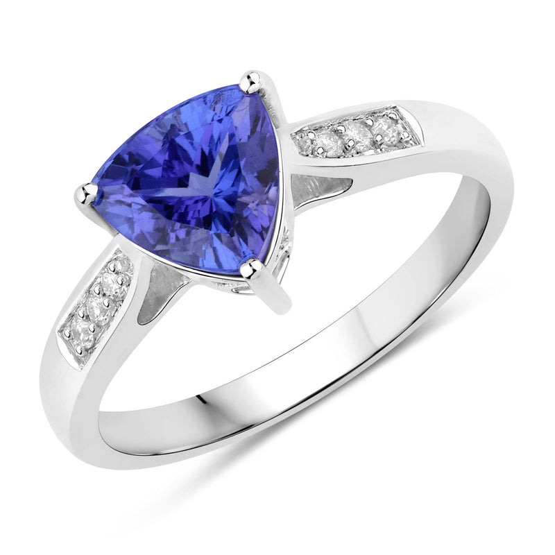 1.62 Carat Genuine Tanzanite and White Diamond 14K White Gold Ring