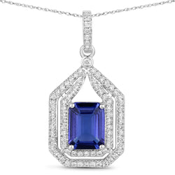 2.48 Carat Genuine Tanzanite and White Diamond 14K White Gold Pendant