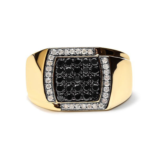 Men's 14K Yellow Gold Plated .925 Sterling Silver 1.00 Cttw White and Black Treated Diamond  Ring (Black / I-J Color, I2-I3 Clarity) - Size 10