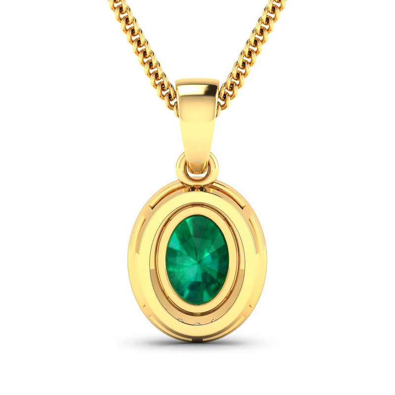 1.18 Carat Genuine Zambian Emerald and White Diamond 14K Yellow Gold Pendant