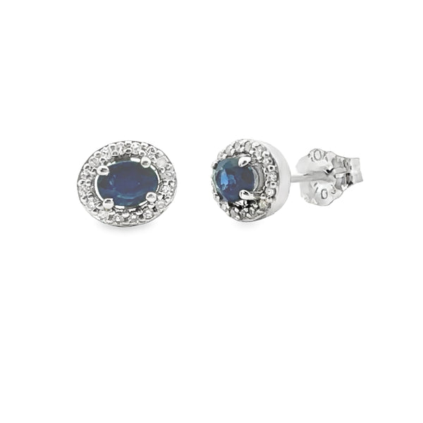 Natural .56ct Sapphire Diamond Earrings 10KT White Gold