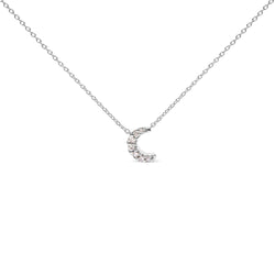 10K White Gold Diamond Accented Crescent Moon Shaped 18" Inch Pendant Necklace (H-I Color, I1-I2 Clarity)