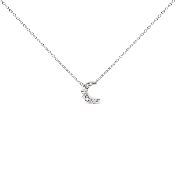 10K White Gold Diamond Accented Crescent Moon Shaped 18" Inch Pendant Necklace (H-I Color, I1-I2 Clarity)