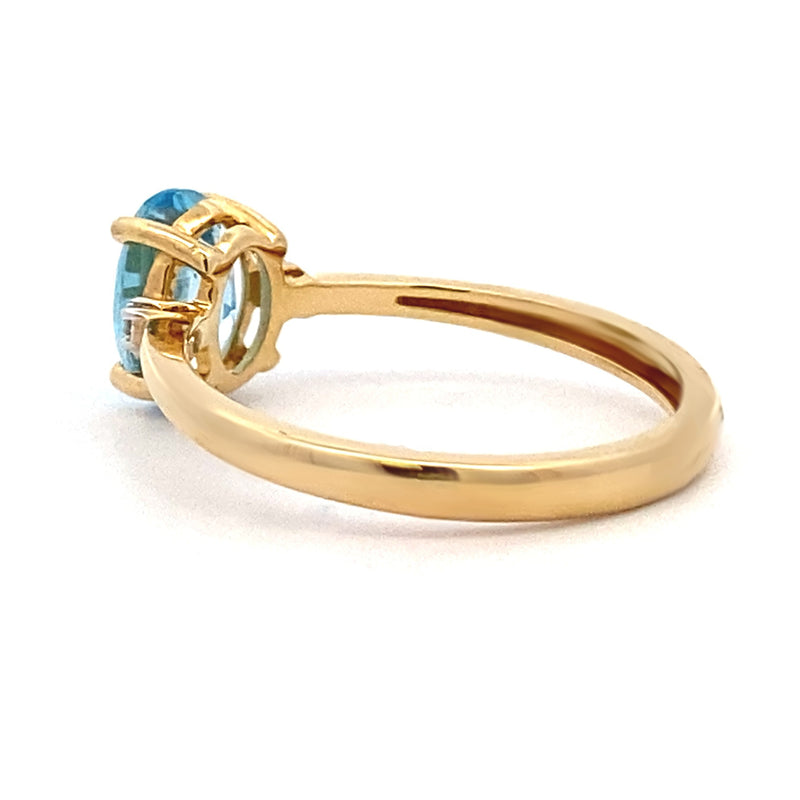 Genuine 1.40ct Blue Topaz Diamond Ring 14KT Yellow Gold