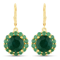 8.54 Carat Dyed Emerald and Emerald .925 Sterling Silver Earrings