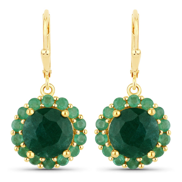 8.54 Carat Dyed Emerald and Emerald .925 Sterling Silver Earrings