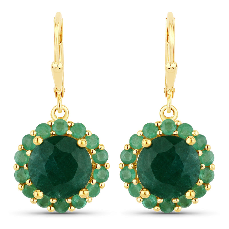 8.54 Carat Dyed Emerald and Emerald .925 Sterling Silver Earrings