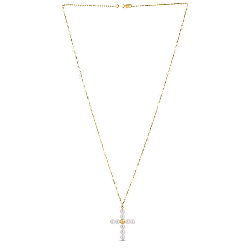 14k Yellow Gold Pearl Cross Pendant