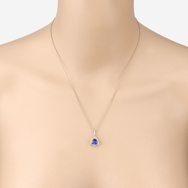 1.80 Carat Genuine Tanzanite and White Diamond 14K Yellow Gold Pendant