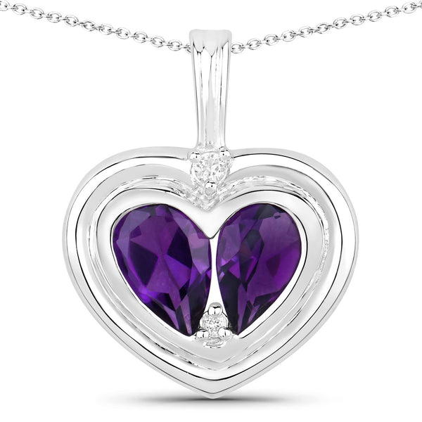 2.36 Carat Genuine Amethyst and White Topaz .925 Sterling Silver Pendant