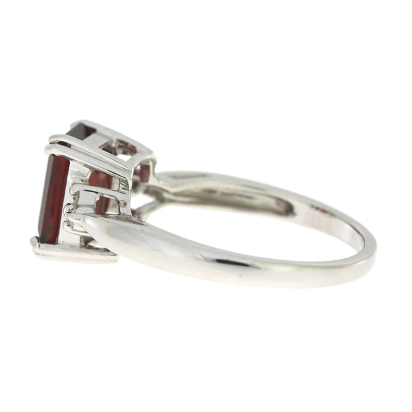 Genuine 2.17ct Garnet Diamond Ring 10KT White Gold