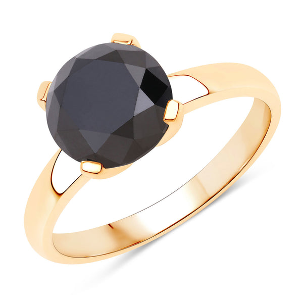 3.00 Carat Genuine Black Diamond 14K Yellow Gold Ring