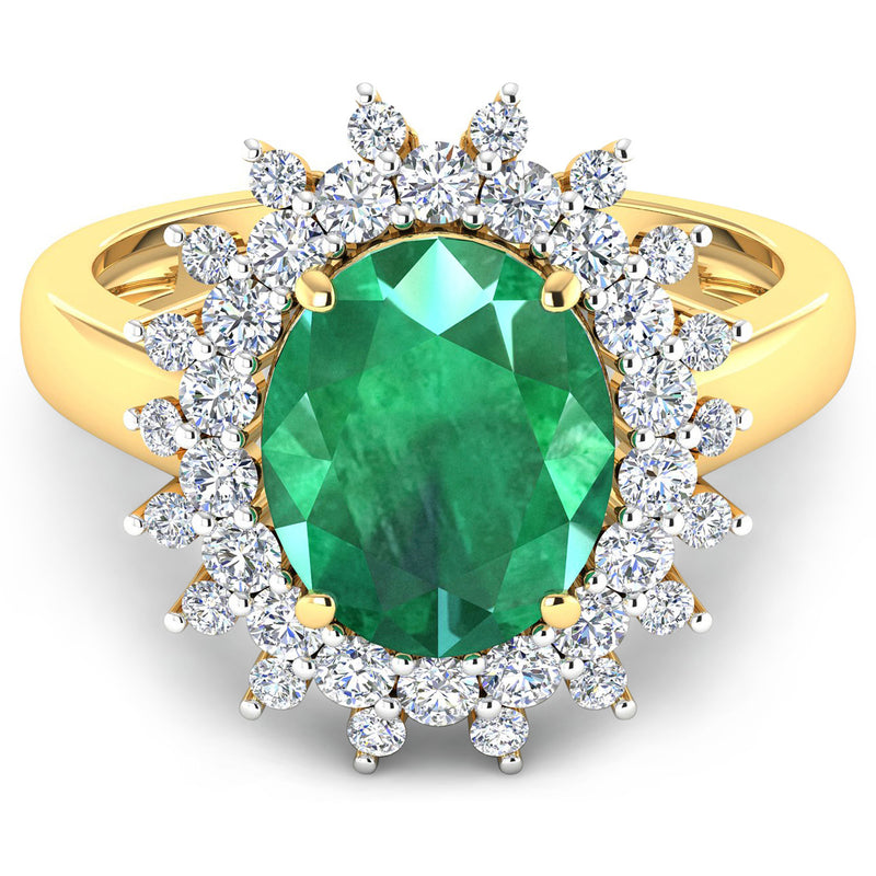 3.99 Carat Genuine Zambian Emerald and White Diamond 14K Yellow Gold Ring