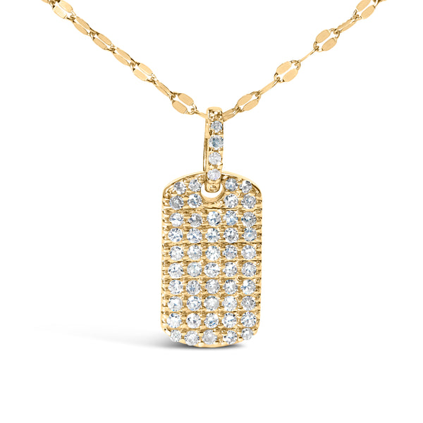 18K Yellow Gold Plated.925 Sterling Silver 1/3 Cttw Diamond Studded Dog Tag 18" Pendant Necklace (I-J Color, I2-I3 Clarity)