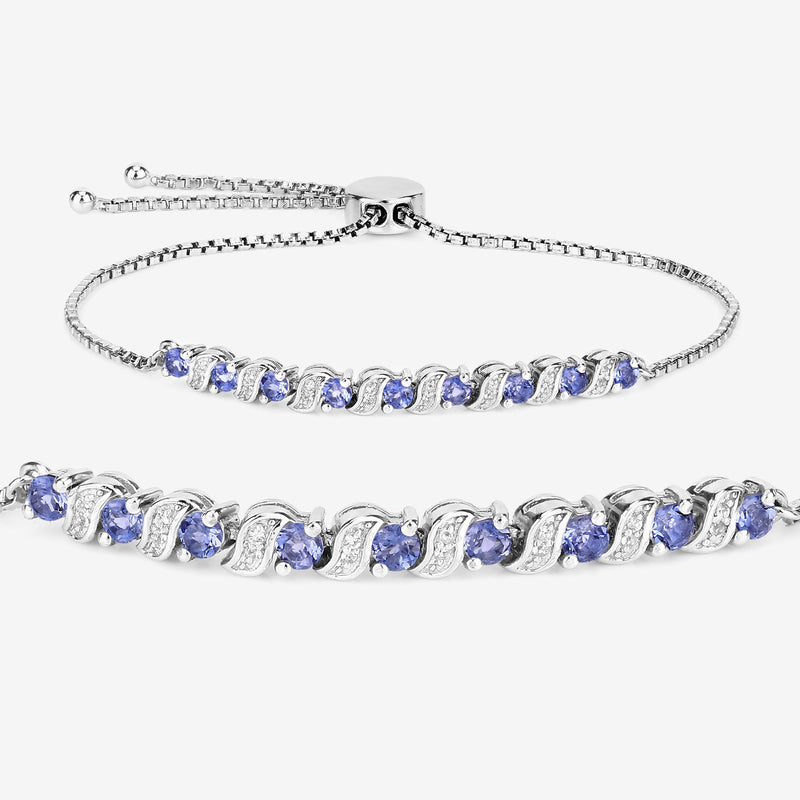 0.98 Carat Genuine Tanzanite and White Topaz .925 Sterling Silver Bracelet