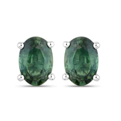 1.16 Carat Genuine Green Sapphire 14K White Gold Earrings