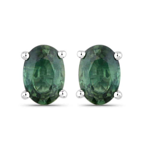 1.16 Carat Genuine Green Sapphire 14K White Gold Earrings