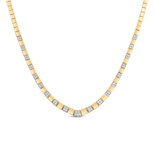 14K Yellow Gold 4/5 Cttw Diamond Cluster and Bar Set Link 3.5 MM Chain Necklace (G-H Color, VS1-VS2 Clarity) - 16" Inches