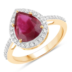 2.64 Carat Genuine Ruby and White Diamond 14K Yellow Gold Ring