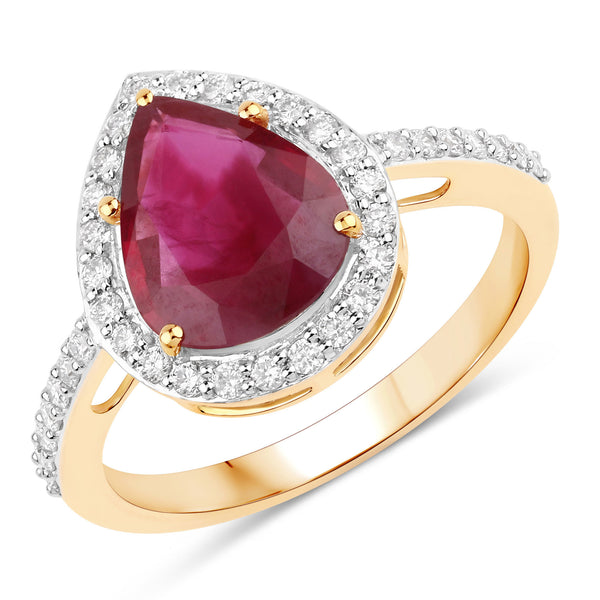 2.64 Carat Genuine Ruby and White Diamond 14K Yellow Gold Ring