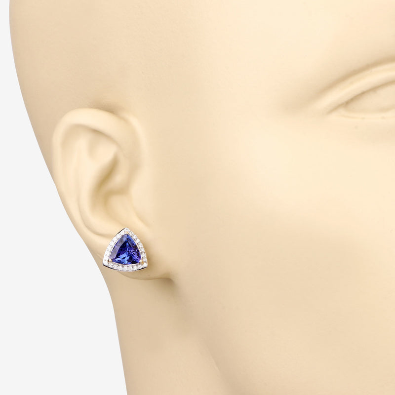 4.62 Carat Genuine Tanzanite and White Diamond 14K Yellow Gold Earrings