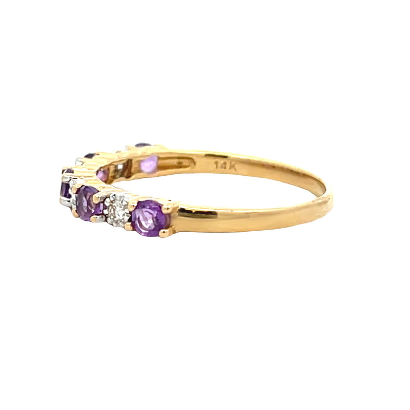 Amethyst Diamond Fashion band rings 14KT Yellow Gold