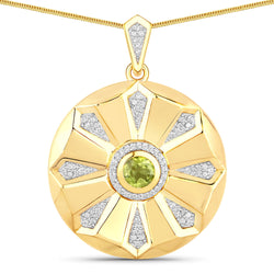 1.29 Carat Genuine Peridot and Created White Sapphire .925 Sterling Silver Pendant